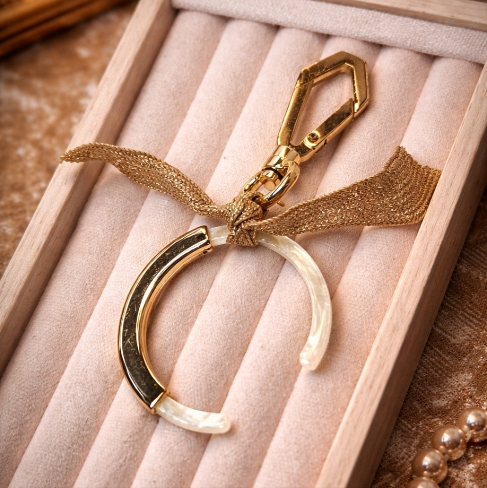 Gold & Cream Crescent Keychain Clip - Women Accessories